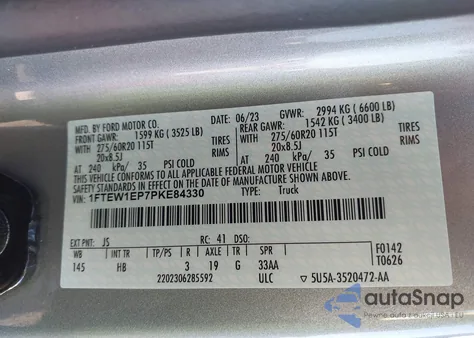 2023 Ford F-150 Lariat из США, поврежденный, VIN 1FTEW1EP7PKE84330